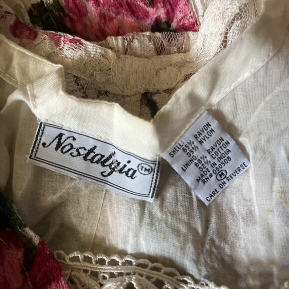 VTG Nostalgia 90s Cottagecore Dress Medium Floral Lace Mesh Layered Maxi Boho - Picture 7 of 16
